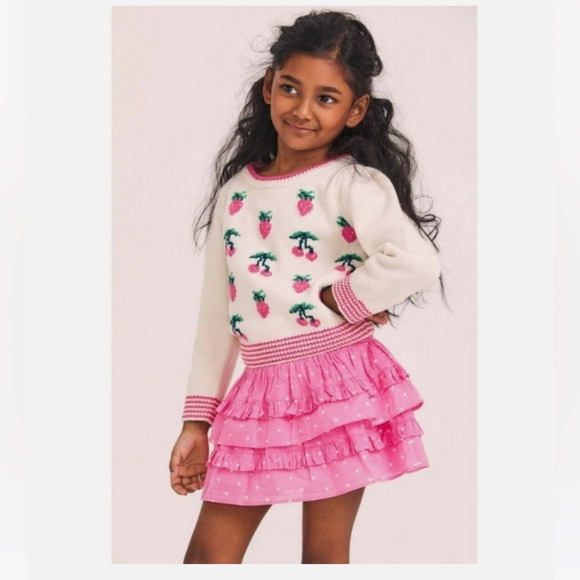 Love Shack Fancy - Billie Skirt in Pink Cherry Polka Dot - Picture 1 of 4